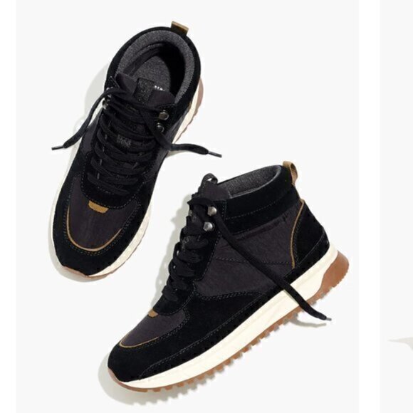 Madewell Sneaker Boot womens 7.5 Black Lace Up Nylon and Suede Water Resistant - Picture 1 of 13